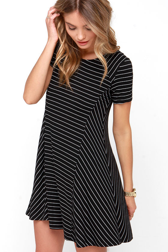 Black Striped Dress - Shirt Dress - Swing Dress - $39.00
