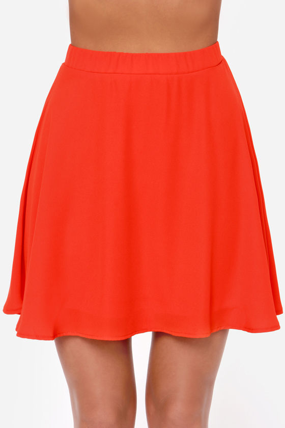 Flirty Coral Red Skirt - Skater Skirt - Mini Skirt - $33.00