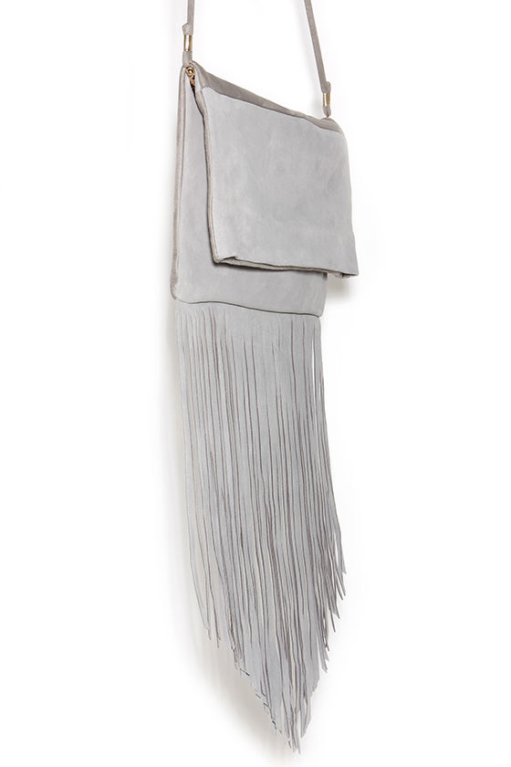 Grey Leather Purse Fringe Purse Suede Purse 77.00