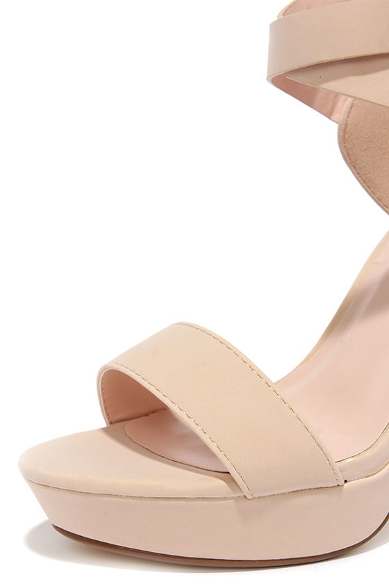 Sexy Nude Heels - Platform Sandals - Vegan Leather Heels - $32.00