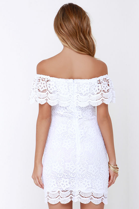 White Dress - Lace Dress - Off-the-Shoulder Dress - $58.00
