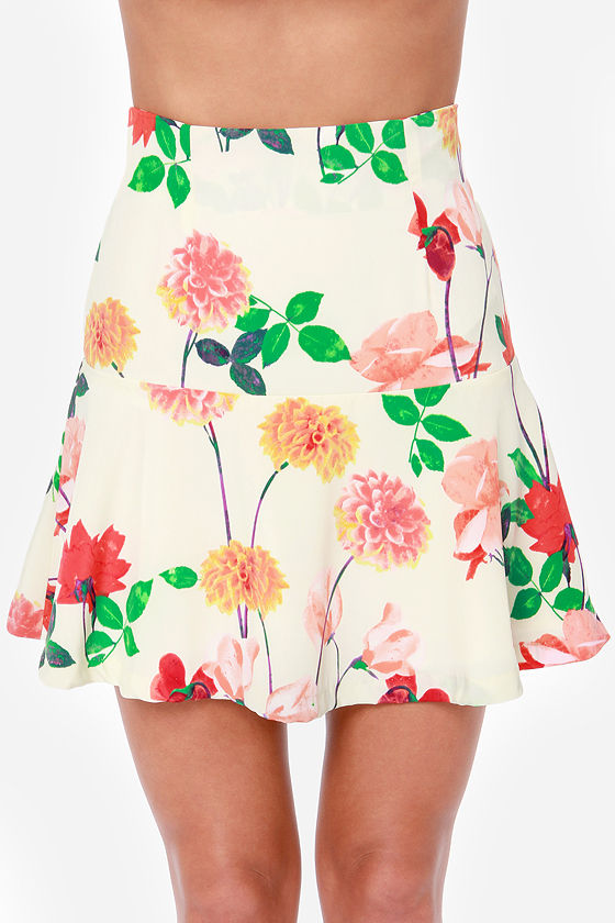 BB Dakota Goodwin Skirt - Floral Print Skirt - Trumpet Skirt - $63.00