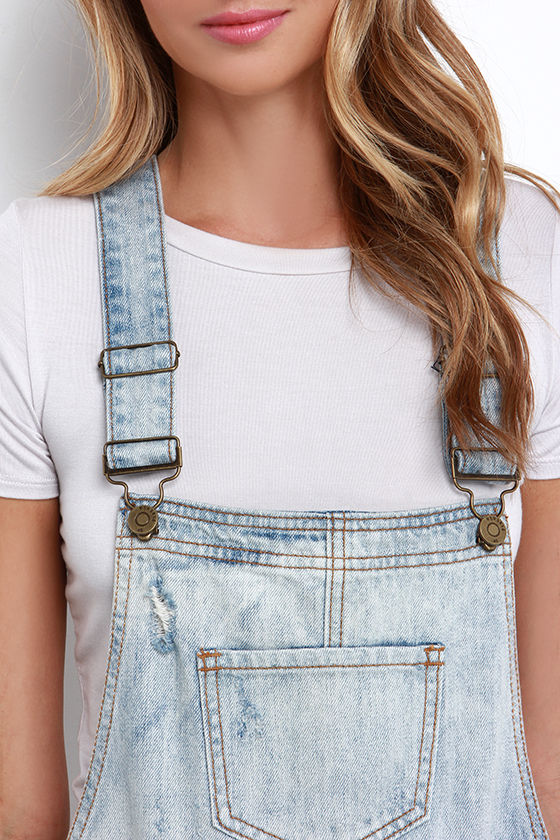 Denim Overalls - Distressed Overalls - Light Wash Overalls - $54.00