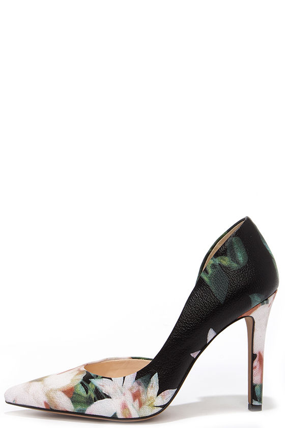 black floral pumps
