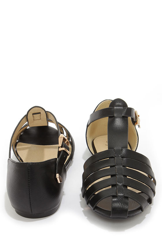Cute Black Shoes - Flat Sandals - Caged Sandals - $20.00