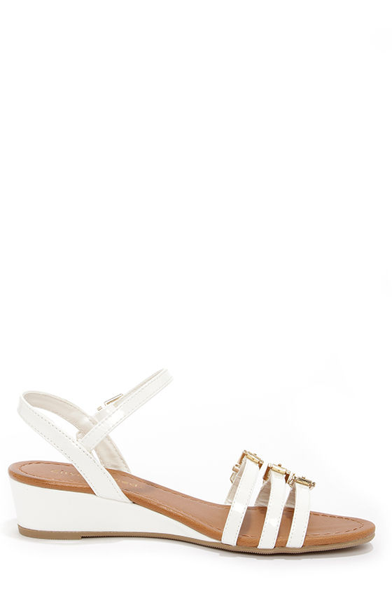 Cute White Shoes - White Patent Sandals - Wedge Sandals - $22.00