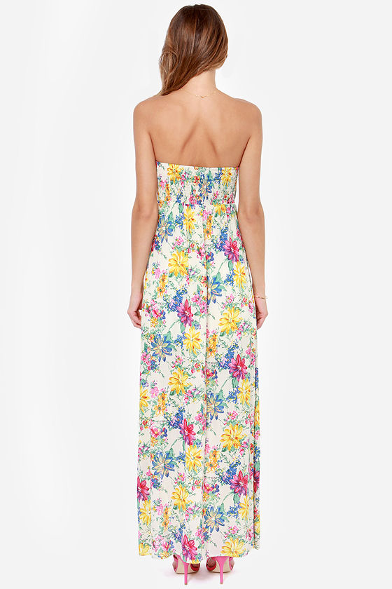 Cute Strapless Dress - Floral Print Dress - Maxi Dress - $65.00