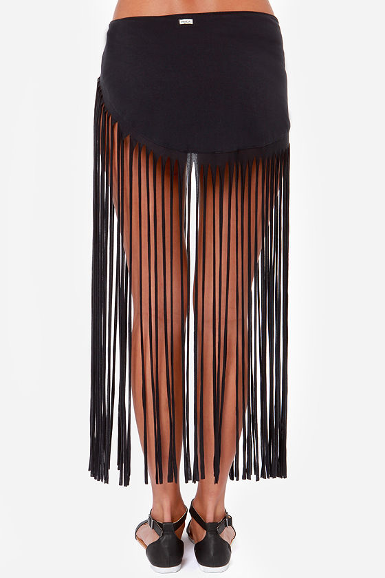 RVCA Mansuria Skirt Black Skirt CoverUp Fringe Skirt 36.00