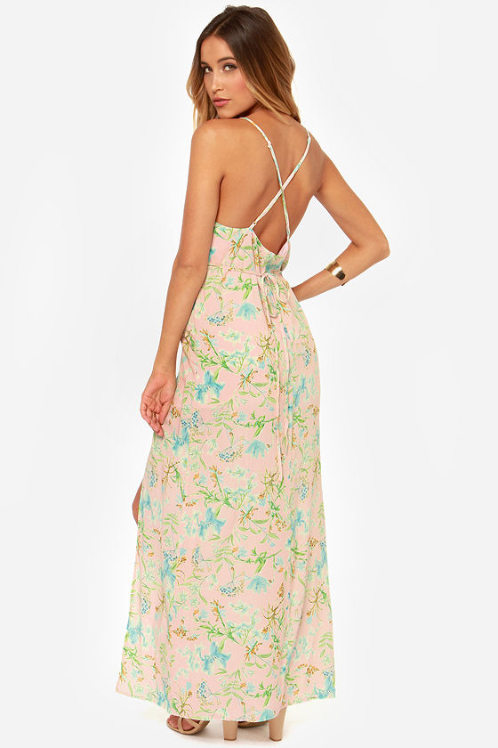 Lovely Floral Print Dress - Maxi Dress - Light Pink Dress - $39.00