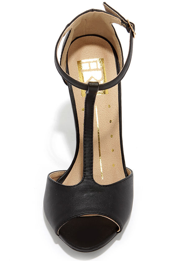 black t strap heels