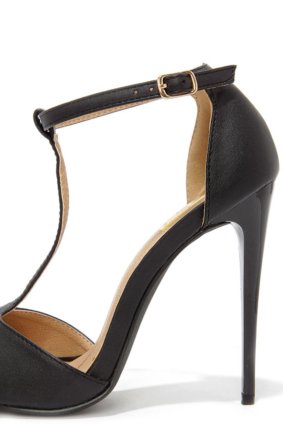black t strap high heels