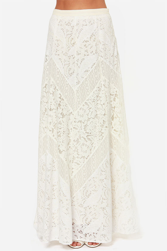 Lovely Ivory Skirt Lace Skirt Maxi Skirt 102.00