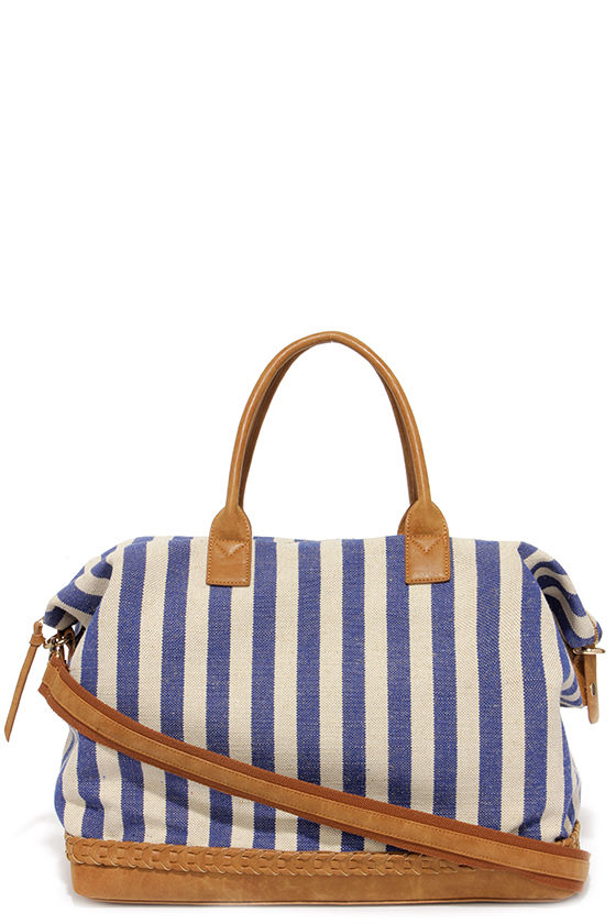 Cute Blue Striped Bag - Weekender Bag - Canvas Bag - $49.00