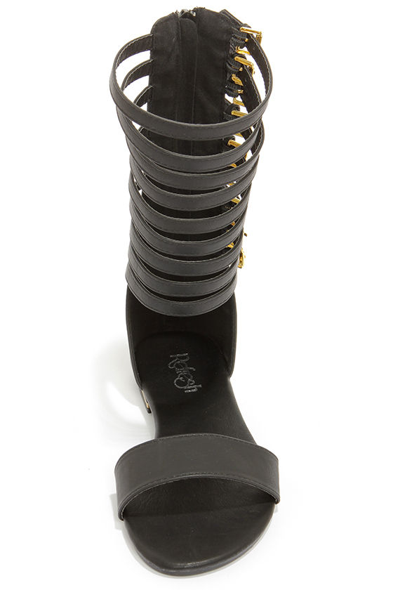 black caged gladiator sandals