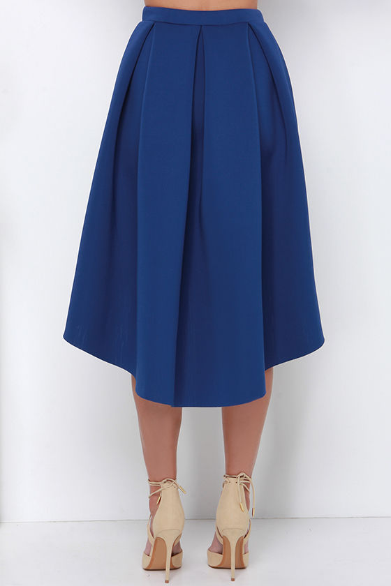 Royal Blue Midi Skirt - High-Low Skirt - High-Waisted Skirt - $42.00