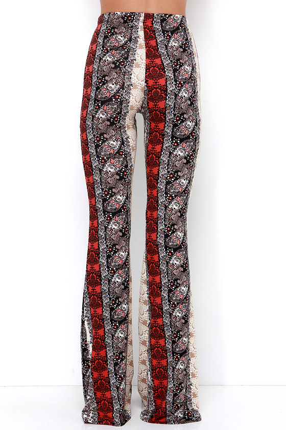 printed flare trousers