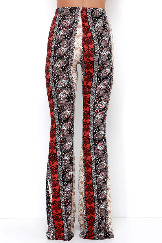 Paisley Print Pants - Rust Red Pants - Flared Pants - Flared Leggings ...