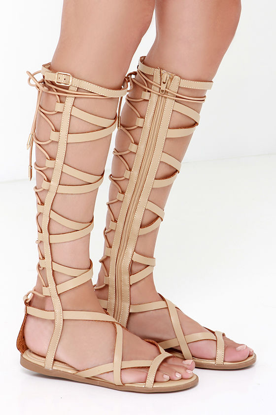 Cute Beige Sandals - Tall Gladiator Sandals - $38.00
