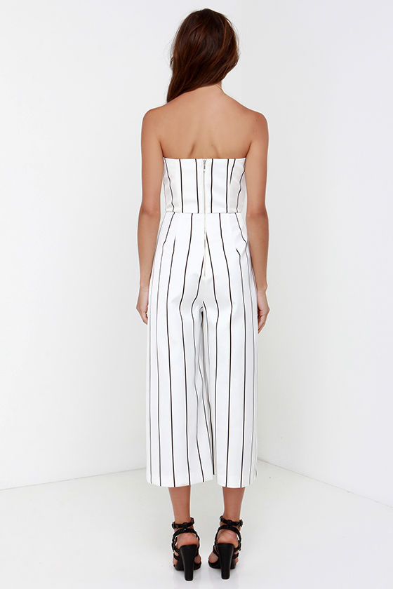 Chic Black and White Striped Jumpsuit Strapless Jumpsuit 209.00