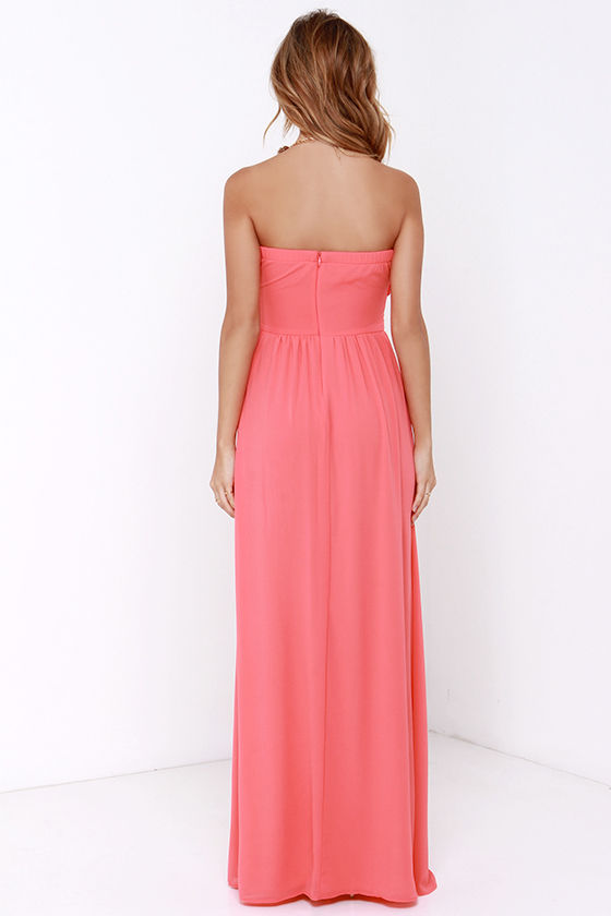 Lovely Coral Pink Dress - Strapless Dress - Maxi Dress - $68.00