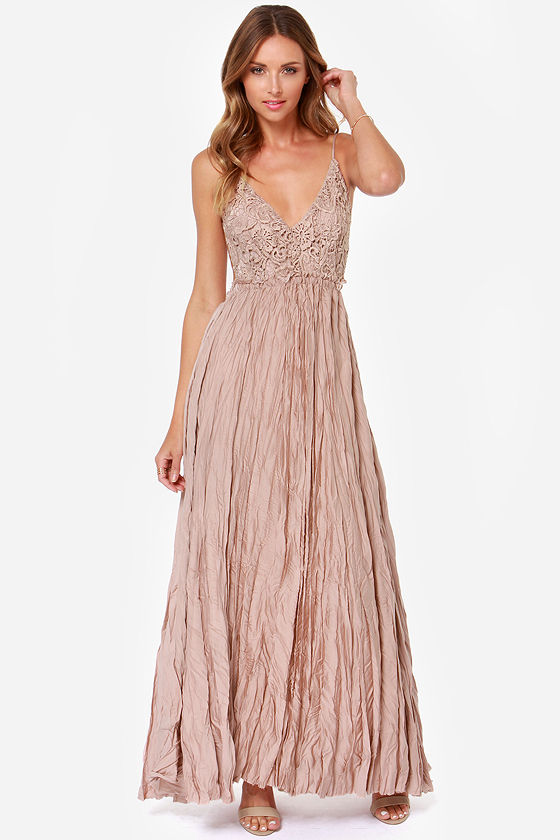 Pretty Taupe Dress - Crocheted Dress - Maxi Dress - $107.00