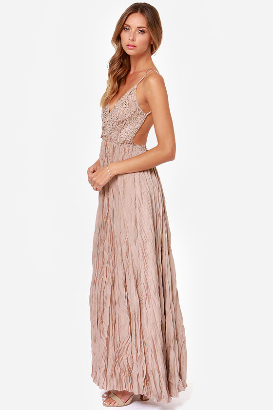 Vivo Basic Cap Sleeve Maxi Tent Dress - Taupe Polka Print