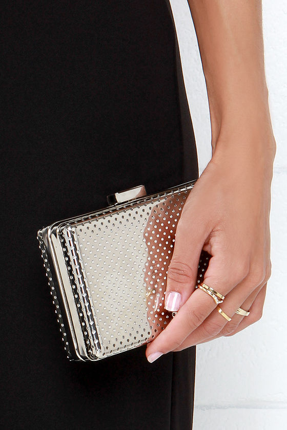 Chic Silver Clutch Metal Clutch Perforated Clutch 39.00