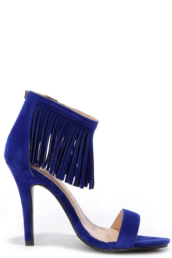 Cute Blue Heels - Fringe Heels - Ankle Strap Heels - $31.00