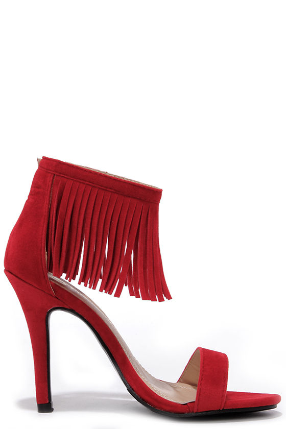red fringe heels