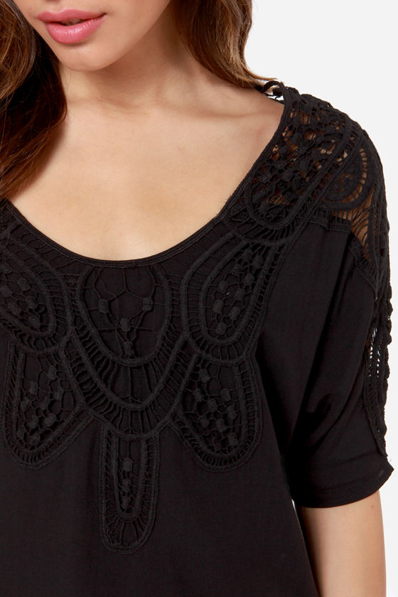 Boho Black Top Crochet Top Lace Top 34.00