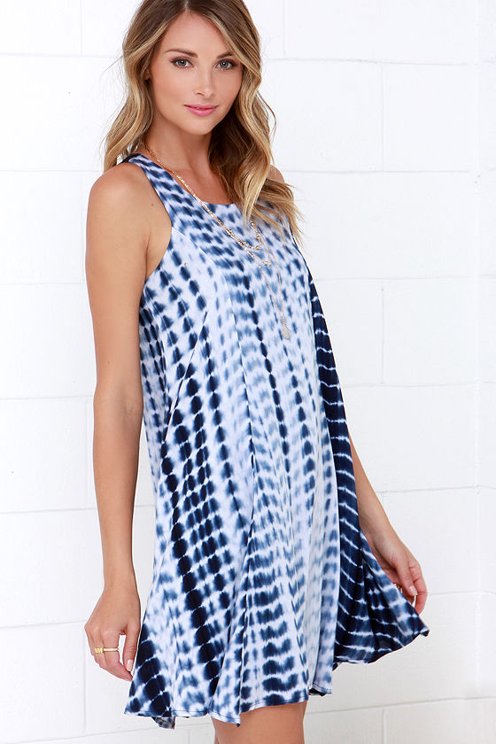 Tie-Dye Dress - Swing Dress - Navy Blue Print Dress - $44.00
