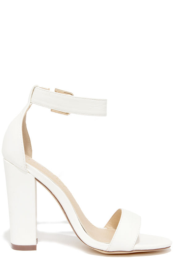 Cute Ankle Strap Heels - High Heel Sandals - White Heels - $34.00