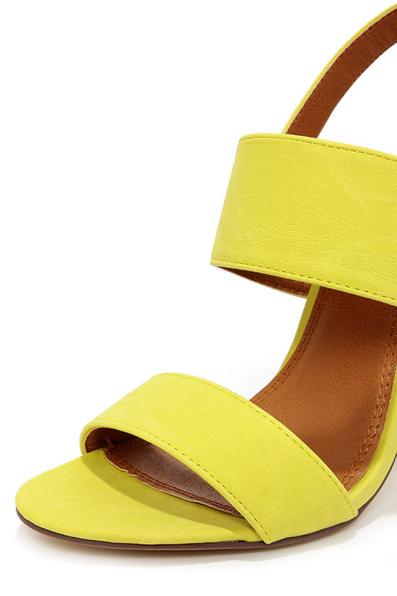 yellow chunky heel sandals