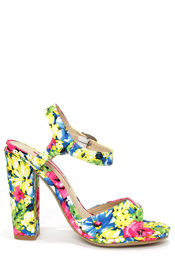 Cute Floral Print Heels - High Heel Sandals - $47.00