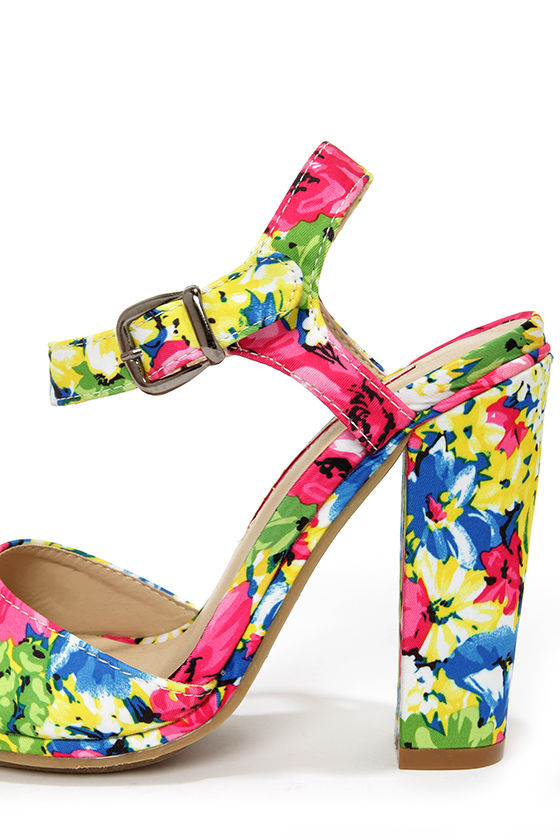 Cute Floral Print Heels - High Heel Sandals - $47.00