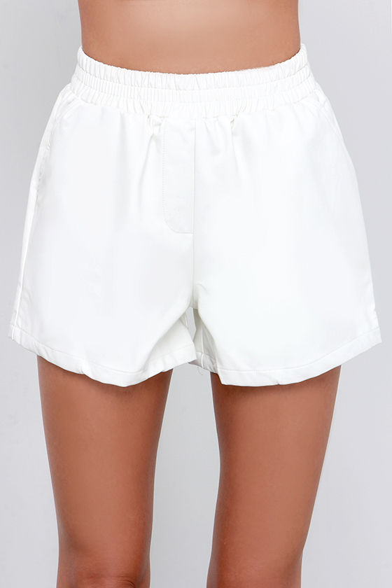 Vegan Leather Shorts - Ivory Shorts - White Shorts - $48.00