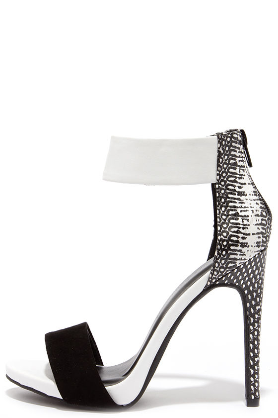 black and white heels with ankle strap