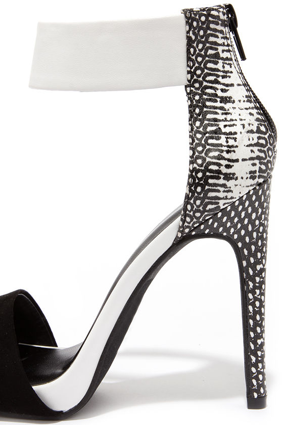 black and white heels with ankle strap