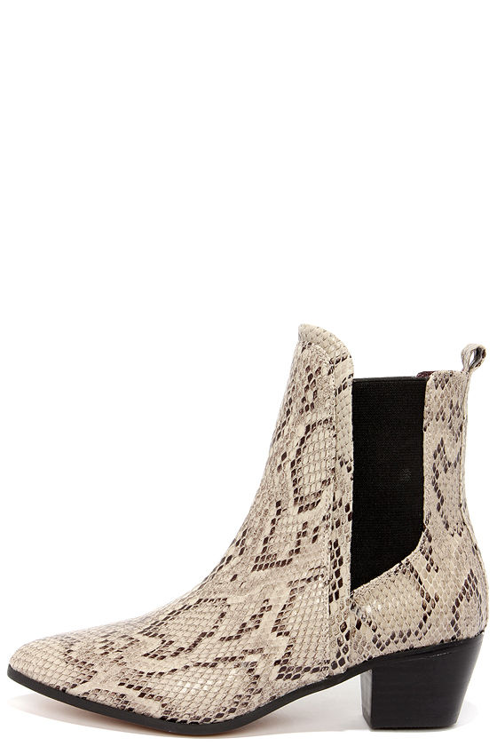 flat snakeskin ankle boots