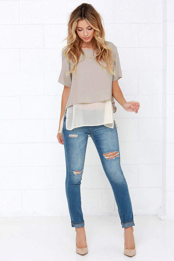 Cute Taupe Top - Short-Sleeve Top - $29.00
