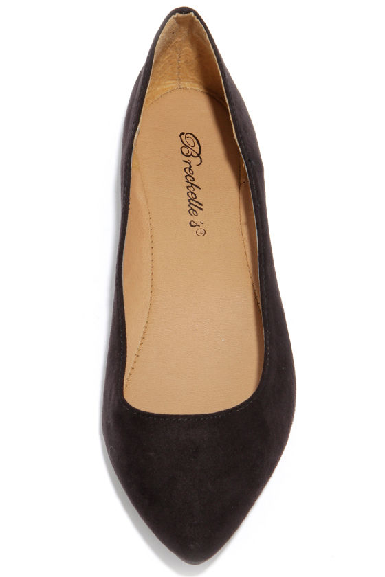 black suede pointed flats