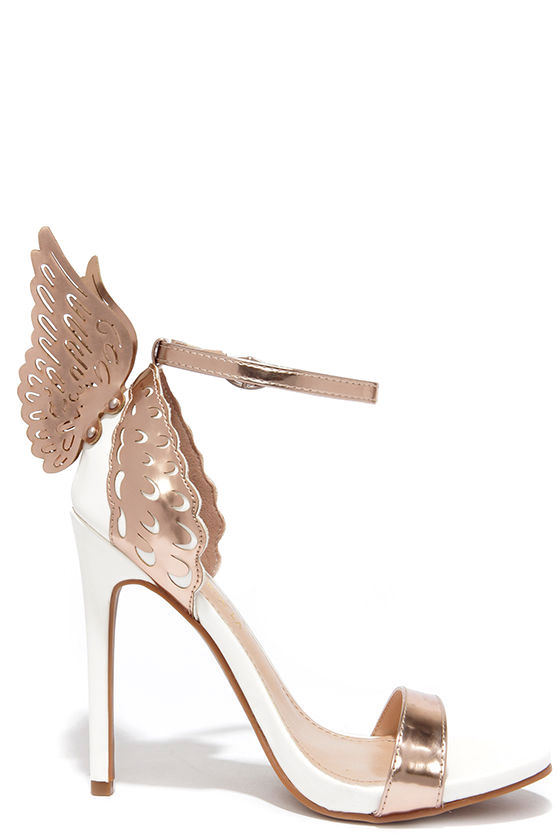 rose gold heels with butterfly