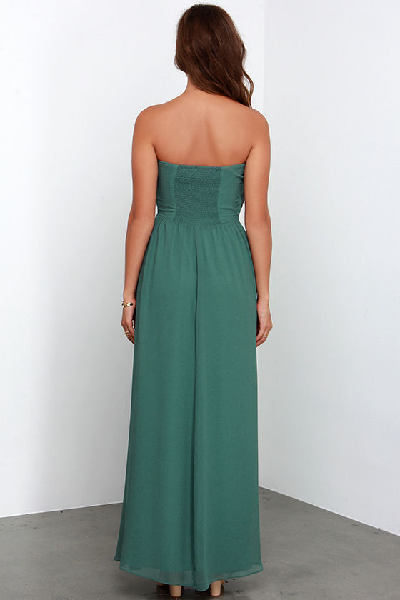 sage green strapless dress