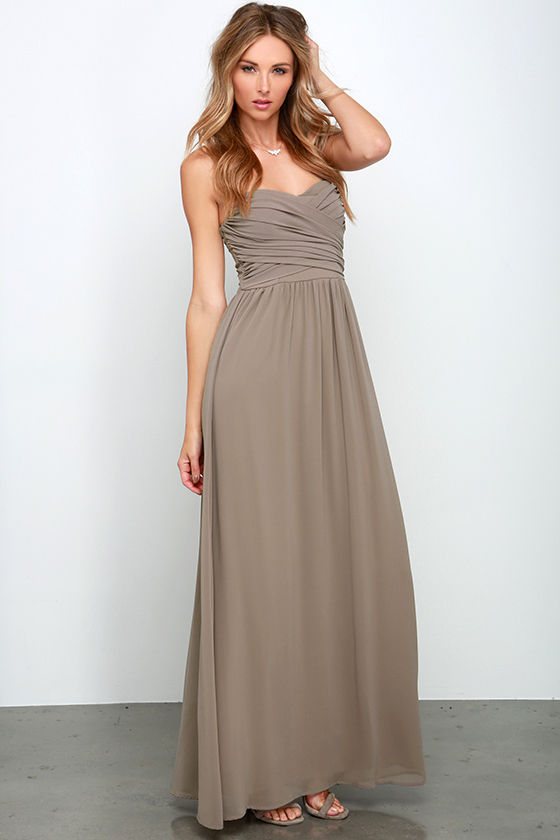 Lovely Mocha Brown Dress - Strapless Dress - Maxi Dress - $68.00