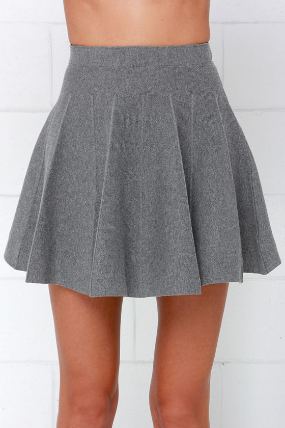 Cute Grey Skirt Skater Skirt Pleated Skirt Wool Skirt 44.00