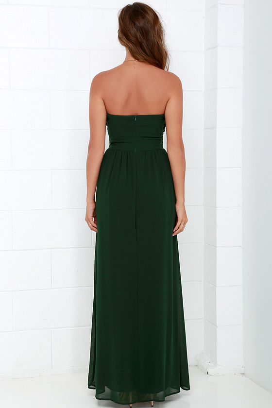 Strapless Maxi Dresses with Sweetheart Green