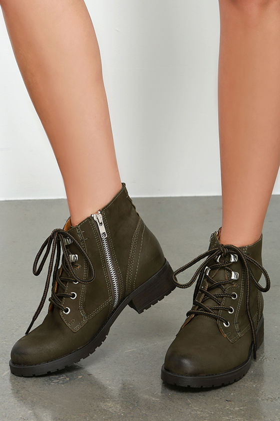 olive leather booties