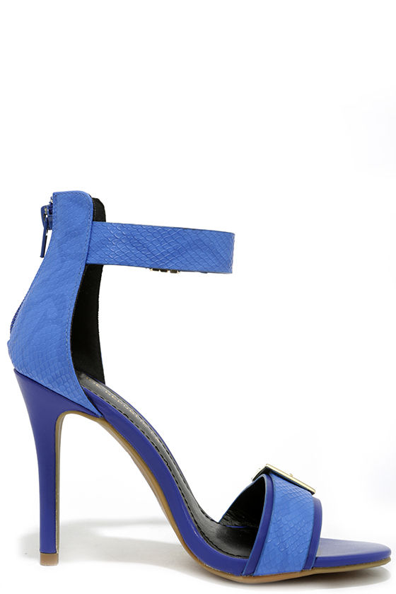 Cute Blue Heels - Snakeskin Heels - Ankle Strap Heels - $32.00