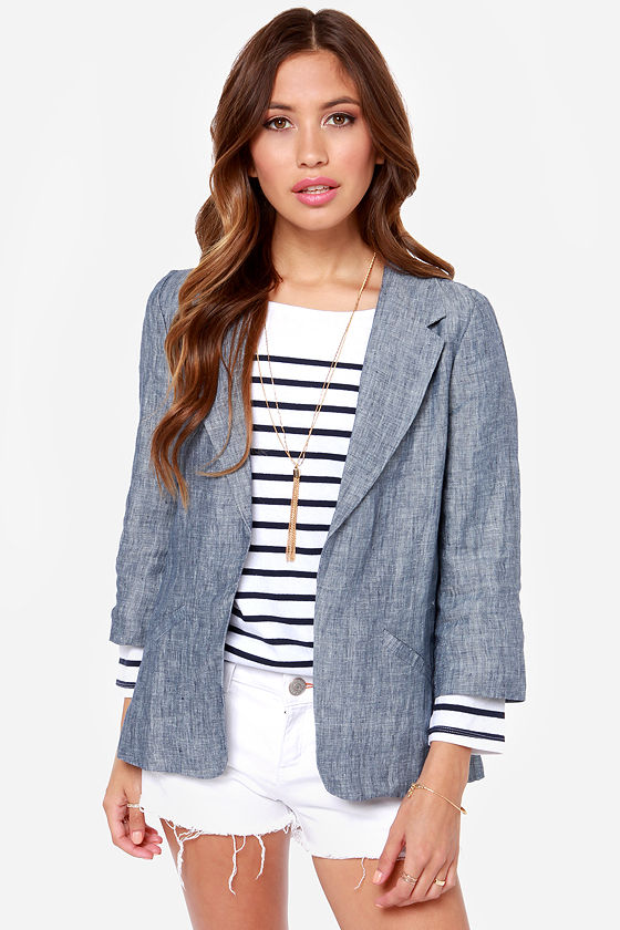 chambray blazer womens outfit