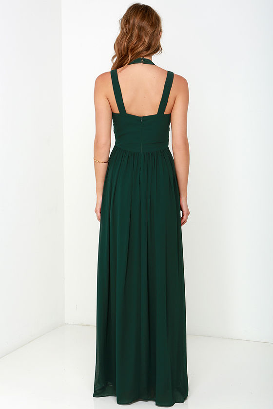 Maxi Dress - Backless Dress - Dark Green Dress - $88.00